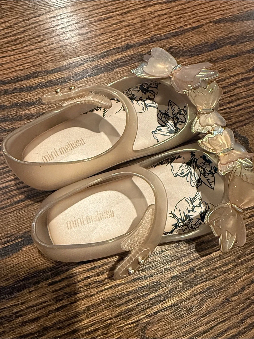Mini Melissa Metallic Gold Butterfly Strap Flats